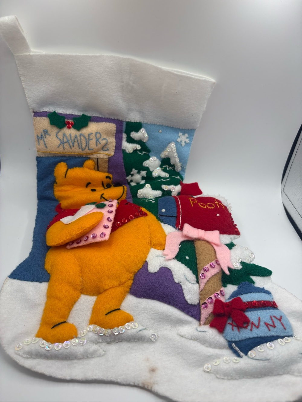 VTG FELT Disney Winnie the Pooh Kids Christmas Stocking - Yellow